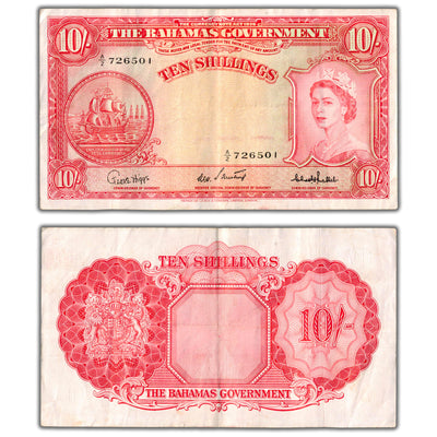 SOLD Bahamas 1936 (1953) 10 Ten Shillings Note P #14c - Crisp VF