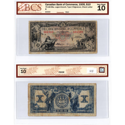 SOLD $10 1935 Canadian Bank of Commerce Canada Chartered Note #75-18-08a - BCS VG-10