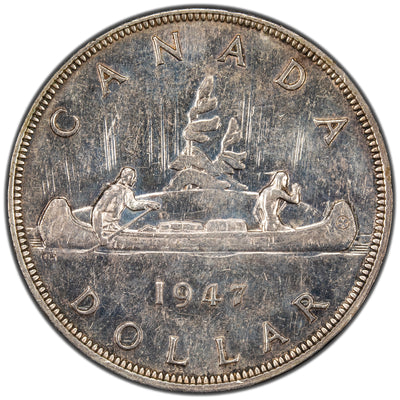 Canada 1947 Blunt 7 $1 Silver Dollar Coin - Extra Fine +