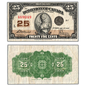 SOLD 25 Cents 1923 Dominion of Canada Shinplaster Note DC-24c - VF