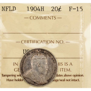 SOLD Newfoundland 1904-H 20 Cents Silver Coin - ICCS F-15