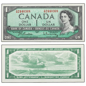 SOLD $1 1954 Bank of Canada Note Beattie-Rasminsky X/M Prefix BC-37b-i - AU
