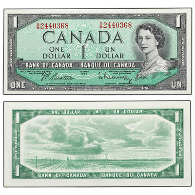 SOLD $1 1954 Bank of Canada Note Beattie-Rasminsky X/M Prefix BC-37b-i - AU