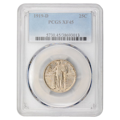 United States 1919-D 25 Cents Standing Liberty Quarter Silver Coin - PCGS XF-45