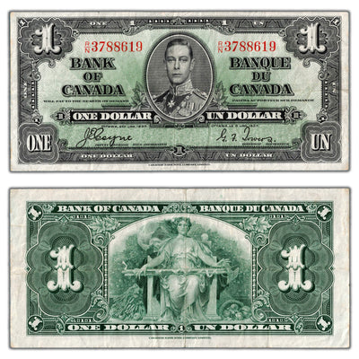 $1 1937 Bank of Canada Note Coyne-Towers R/N Prefix BC-21d - VF