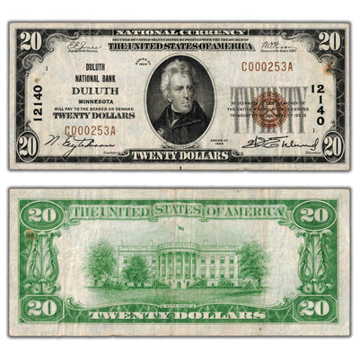 SOLD United States 1929 $20 Twenty Dollars National Note Duluth, MN Fr. 1802-1
