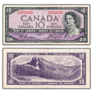SOLD $10 1954 Bank of Canada Note Devil Face Beattie-Coyne I/D Prefix BC-32b - VF