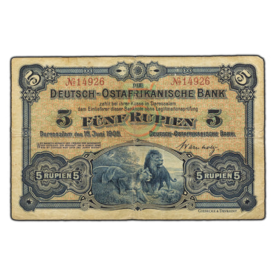 SOLD German East Africa 1905 5 Five Rupien Note - Popular Issue!