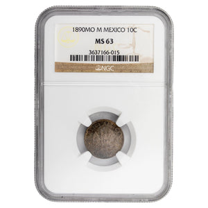 SOLD Mexico 1890 MO M 10 Centavos Silver Coin - NGC MS-63