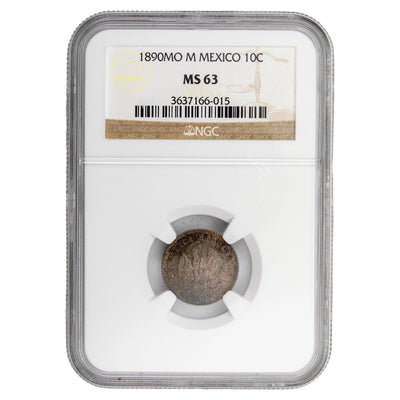 Mexico 1890 MO M 10 Centavos Silver Coin - NGC MS-63