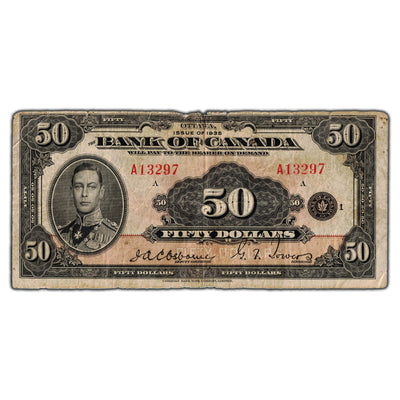 SOLD $50 1935 Bank of Canada Note English Text BC-13 - Edge Tear