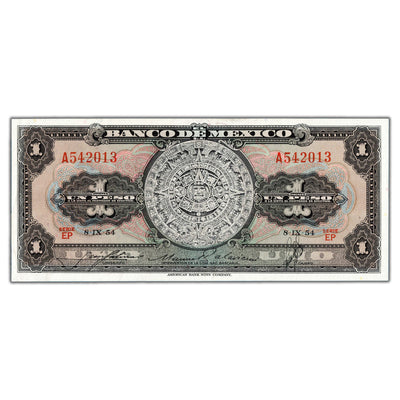 SOLD Mexico 1954 1 One Peso Note P #56b - AU