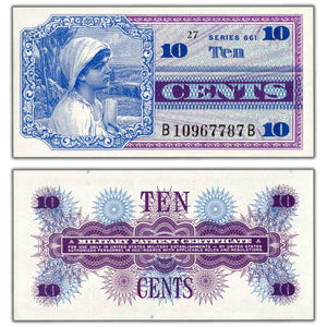 SOLD United States ND 10 Cents Military Payment Certificate Series 661 - Choice UNC