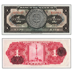 Mexico 1943 1 One Peso Note P #28e - Uncirculated