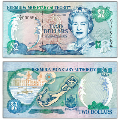 Bermuda 2000 $2 Two Dollars Note P #50a Low Serial #554 - Choice UNC