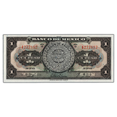 Mexico 1943 1 One Peso Note P #28e - Uncirculated