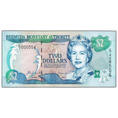 Bermuda 2000 $2 Two Dollars Note P #50a Low Serial #554 - Choice UNC