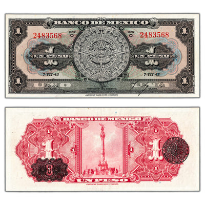 Mexico 1943 1 One Peso Note P #38a - AU+