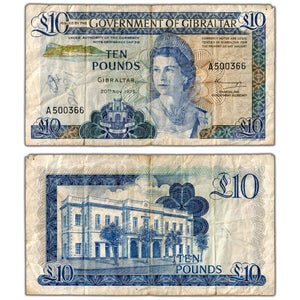 SOLD Gibraltar 1975 10 Ten Pounds Note P #22a - Writing/Minor Damage
