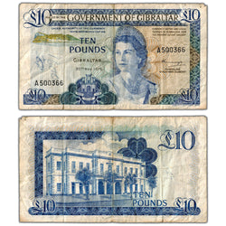 Gibraltar 1975 10 Ten Pounds Note P #22a - Writing/Minor Damage