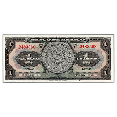 Mexico 1943 1 One Peso Note P #38a - AU+