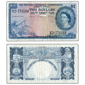 SOLD British Caribbean Territories 1963 $2 Two Dollars Note P #8c - VF