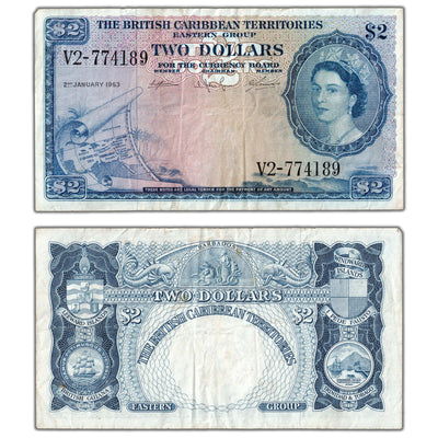SOLD British Caribbean Territories 1963 $2 Two Dollars Note P #8c - VF