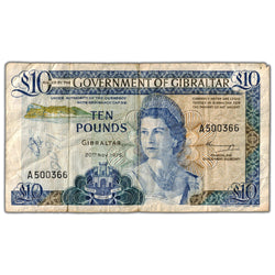 Gibraltar 1975 10 Ten Pounds Note P #22a - Writing/Minor Damage