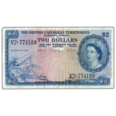 SOLD British Caribbean Territories 1963 $2 Two Dollars Note P #8c - VF