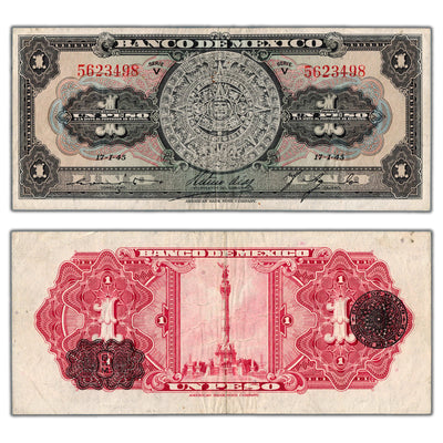 Mexico 1945 1 One Peso Note P #38c - Circulated