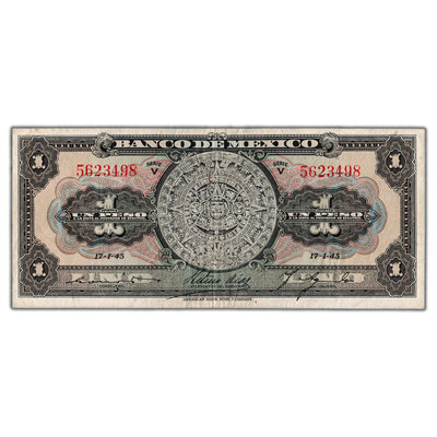 Mexico 1945 1 One Peso Note P #38c - Circulated