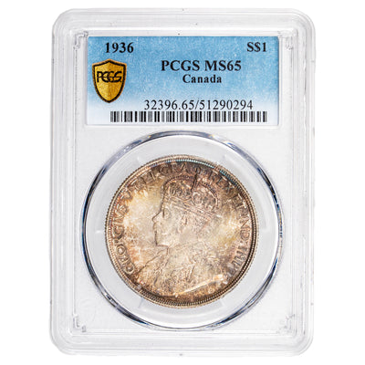Canada 1936 $1 Silver Dollar Coin - PCGS MS-65