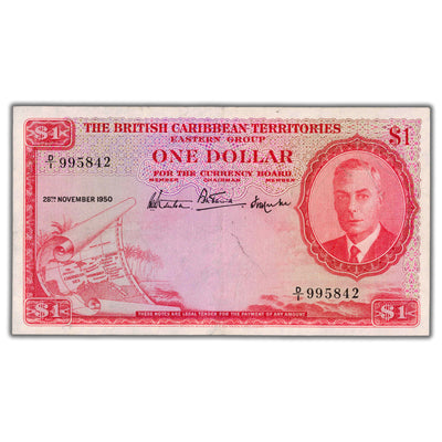 SOLD British Caribbean Territories 1950 $1 One Dollar P #1 - VF/EF