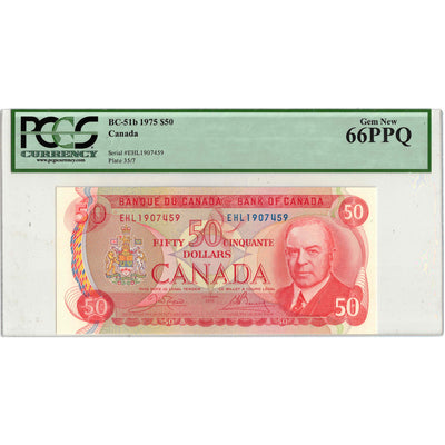 SOLD $50 1975 Bank of Canada Note Crow-Bouey EHL Prefix BC-51b - PCGS UNC-66 PPQ