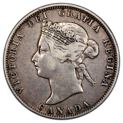 Canada 1872-H 7/7 25 Cents Quarter Silver Coin - Very Fine