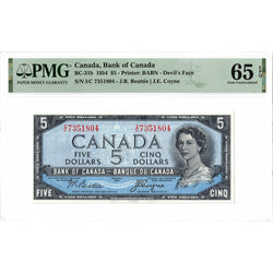SOLD $5 1954 Bank of Canada Note Devil Face I/C Prefix BC-31b - PMG Gem UNC-65 EPQ