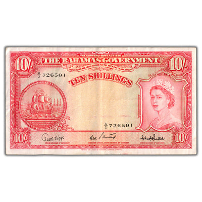 SOLD Bahamas 1936 (1953) 10 Ten Shillings Note P #14c - Crisp VF