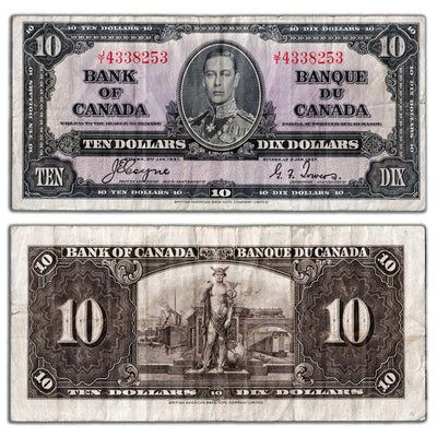 $10 1937 Bank of Canada Note Coyne-Towers J/T Prefix BC-24c - F/VF