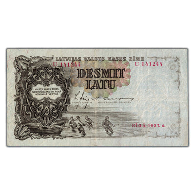 Latvia 1937 10 Ten Latu Note P #29a - Circulated