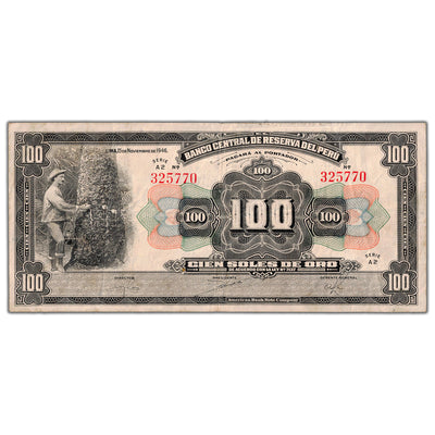 Peru 1946 100 Soles de Oro Note P #69Aa - VF