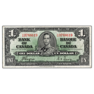 $1 1937 Bank of Canada Note Coyne-Towers R/N Prefix BC-21d - VF