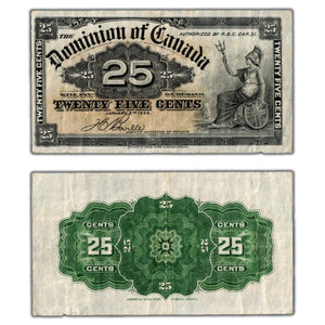 SOLD 25 Cents 1900 Dominion of Canada Note Shinplaster Boville DC-15b - VF+