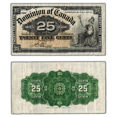 25 Cents 1900 Dominion of Canada Note Shinplaster Boville DC-15b - VF+
