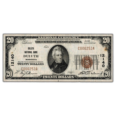SOLD United States 1929 $20 Twenty Dollars National Note Duluth, MN Fr. 1802-1