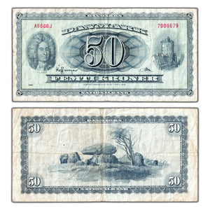 SOLD Denmark 1966 50 Kroner Note P #45r7 - Circulated