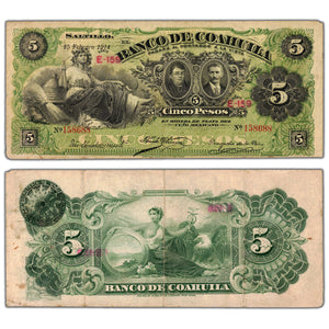 Mexico Banco de Coahuila 1914 5 Five Pesos Note P #S195c - Circulated