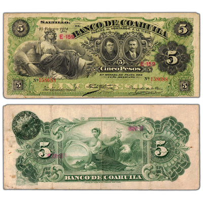 Mexico Banco de Coahuila 1914 5 Five Pesos Note P #S195c - Circulated
