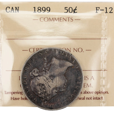 Canada 1899 50 Cents Half Dollar Silver Coin - ICCS F-12
