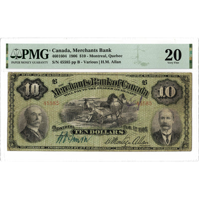 $10 1906 Merchants Bank of Canada Chartered Note #460-16-04 - PMG VF-20