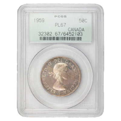 Canada 1959 50 Cents Half Dollar Proof Like Silver Coin - PCGS PL-67